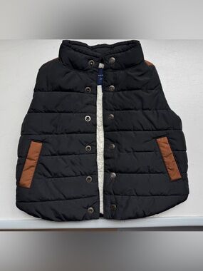 Janie and Jack Black Puffer Vest Sherpa Lining 12-18M